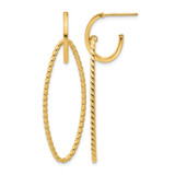 14K Yellow Gold Polished and Twist Dangle Oval J-Hoop Drop Earrings, 48.75 mm