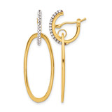 14K Yellow Gold Hollow Polished Crystal Oval Hoop Drop Earrings, 39.5 mm