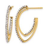14K Yellow Gold Hollow Polished Crystal J-Hoop Post Earrings, 27.54 mm