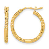 14K Yellow Gold Hollow Polished and Textured Hoop Earrings, 20 mm, 2 mm Wide