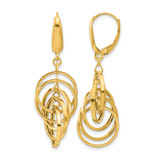 14K Yellow Gold Polished Circles Dangle Leverback Earrings, 42 mm