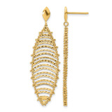 14K Yellow Gold Polished and Textured Post Dangle Earrings, 50 mm