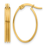 14K Yellow Gold Polished and Grooved Oval Hoop Earrings, 23.75 mm