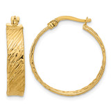 14K Yellow Gold Polished and Textured Round Hoop Earrings, 22 mm