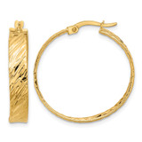 14K Yellow Gold Polished and Textured Round Hoop Earrings, 27 mm