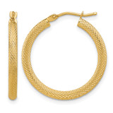 14K Yellow Gold Polished and Textured Round Hoop Earrings, 24.75 mm