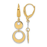 14K Two-Tone Gold Polished and Diamond-Cut Circles Dangle Leverback Earrings, 36.11 mm
