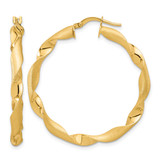 14K Yellow Gold Polished and Brushed Twisted Hoop Earrings, 39 mm