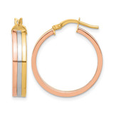 14K Tri-Color Gold Polished Three-Row Left Right Hoop Earrings, 23.84 mm