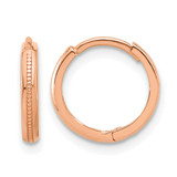 14K Rose Gold Polished and Textured Huggie Hoop Earrings, 12.5 mm