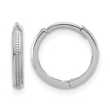 Rhodium-Plated 14K White Gold Polished and Textured Huggie Hoop Earrings, 12.5 mm