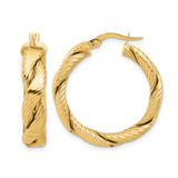 14K Yellow Gold Polished and Textured Braided Hoop Earrings, 27 mm