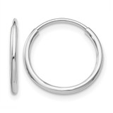 Rhodium-Plated 14K White Gold 1.20 mm Endless Tube Hoop Earrings, 14 mm Long