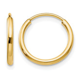 14K Yellow Gold 1.50 mm Polished Round Endless Hoop Earrings, 14 mm Long