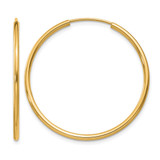 14K Yellow Gold 1.50 mm Polished Round Endless Hoop Earrings, 30 mm Long