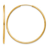 14K Yellow Gold 1.50 mm Polished Round Endless Hoop Earrings, 35 mm Long