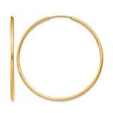 14K Yellow Gold 1.50 mm Polished Round Endless Hoop Earrings, 40 mm Long