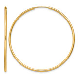 14K Yellow Gold 1.50 mm Polished Round Endless Hoop Earrings, 45 mm Long