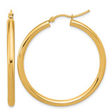 14K Yellow Gold Polished 3 mm Polished Hoop Earrings, 40 mm Long