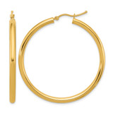 14K Yellow Gold Polished 3 mm Polished Hoop Earrings, 45 mm Long