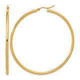 14K Yellow Gold Polished 2.5 mm Polished Hoop Earrings, 65 mm Long