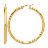 14K Yellow Gold Polished 4 mm Polished Hoop Earrings, 65 mm Long