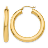 14K Yellow Gold Polished 5 mm Polished Hoop Earrings, 35 mm Long