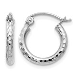 Rhodium-Plated 14K White Gold Hollow Diamond-Cut 2 mm Round Tube Hoop Earrings, 13 mm Long