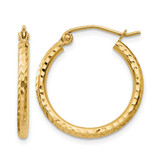 14K Yellow Gold Hollow Diamond-Cut 2 mm Round Tube Hoop Earrings, 20 mm Long