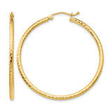 14K Yellow Gold Hollow Diamond-Cut 2 mm Round Tube Hoop Earrings, 40 mm Long