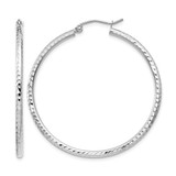 Rhodium-Plated 14K White Gold Hollow Diamond-Cut 2 mm Round Tube Hoop Earrings, 40 mm Long