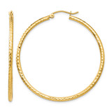 14K Yellow Gold Hollow Diamond-Cut 2 mm Round Tube Hoop Earrings, 45 mm Long