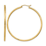 14K Yellow Gold Hollow Diamond-Cut 2 mm Round Tube Hoop Earrings, 50 mm Long