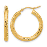 14K Yellow Gold Hollow Diamond-Cut 3 mm Round Hoop Earrings, 25 mm Long