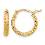 14K Yellow Gold Hollow Diamond-Cut 2.5 x 15 mm Hollow Hoop Earrings