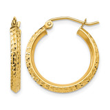 14K Yellow Gold Hollow Knife Edge Diamond-Cut 2.5 x 20 mm Hollow Hoop Earrings
