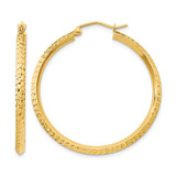 14K Yellow Gold Hollow Knife Edge Diamond-Cut Hollow 2.5 x 35 mm Hoop Earrings