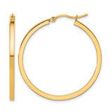 14K Yellow Gold Hollow 2 mm Square Tube Hoop Earrings, 35 mm Long