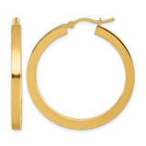 14K Yellow Gold Hollow 3 mm Polished Square Hoop Earrings, 35 mm Long
