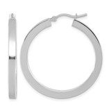 Rhodium-Plated 14K White Gold Hollow 3 mm Polished Square Tube Hoop Earrings, 35 mm Long