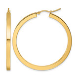 14K Yellow Gold Hollow 3 mm Polished Square Hoop Earrings, 45 mm Long