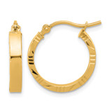 14K Yellow Gold Hollow Small 3 mm Diamond-Cut Edge Polished Hoop Earrings, 20 mm Long