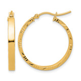 14K Yellow Gold Hollow Diamond-Cut Edge Medium 3 mm Polished Hoop Earrings, 25 mm Long