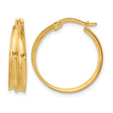 14K Yellow Gold Polished Grooved Round Hoop Earrings, 22 mm