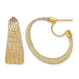 14K Yellow Gold with Rhodium-Plated Braided Mesh Stretch Post Hoop Earrings, 30 mm