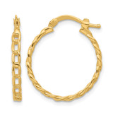 14K Yellow Gold Polished Curb Link Design Hoop Earrings, 22.75 mm