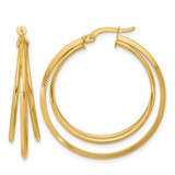 14K Yellow Gold Polished and Textured Triple Row Hoop Earrings, 33 mm