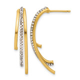 14K Yellow Gold Polished with Crystals 3-Row Drop Post Earrings, 35.2 mm