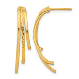 14K Yellow Gold Polished and Diamond-Cut 3-Row Drop Post Earrings, 33.25 mm