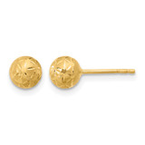 14K Yellow Gold Hollow Polished/Satin and Diamond-Cut Ball Stud Earrings, 6 mm